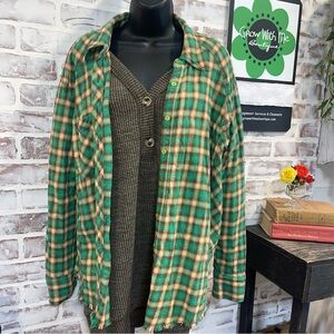 Bdg Green and Yellow Plaid Button-Up Shirt small